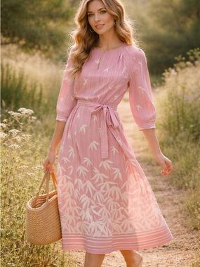 Chestnut Street Pink Floral Print woman’s' Dress with Belt Sz Large women